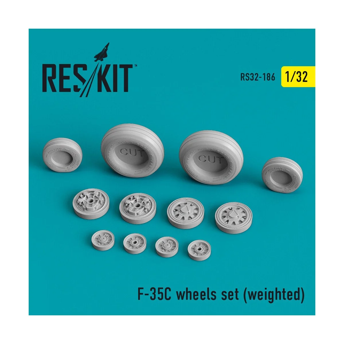 F-35C Lightning II wheels set (weighted), 1/32 - ResKit Models RS32...