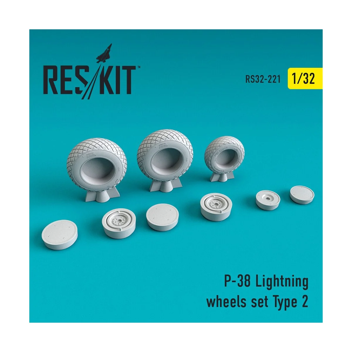 P-38 Lightning wheels set type 2, 1/32 - ResKit Models RS32-0221 P-38 Lightning wheels set type 2, 1/32 - ResKit Models RS32-0221