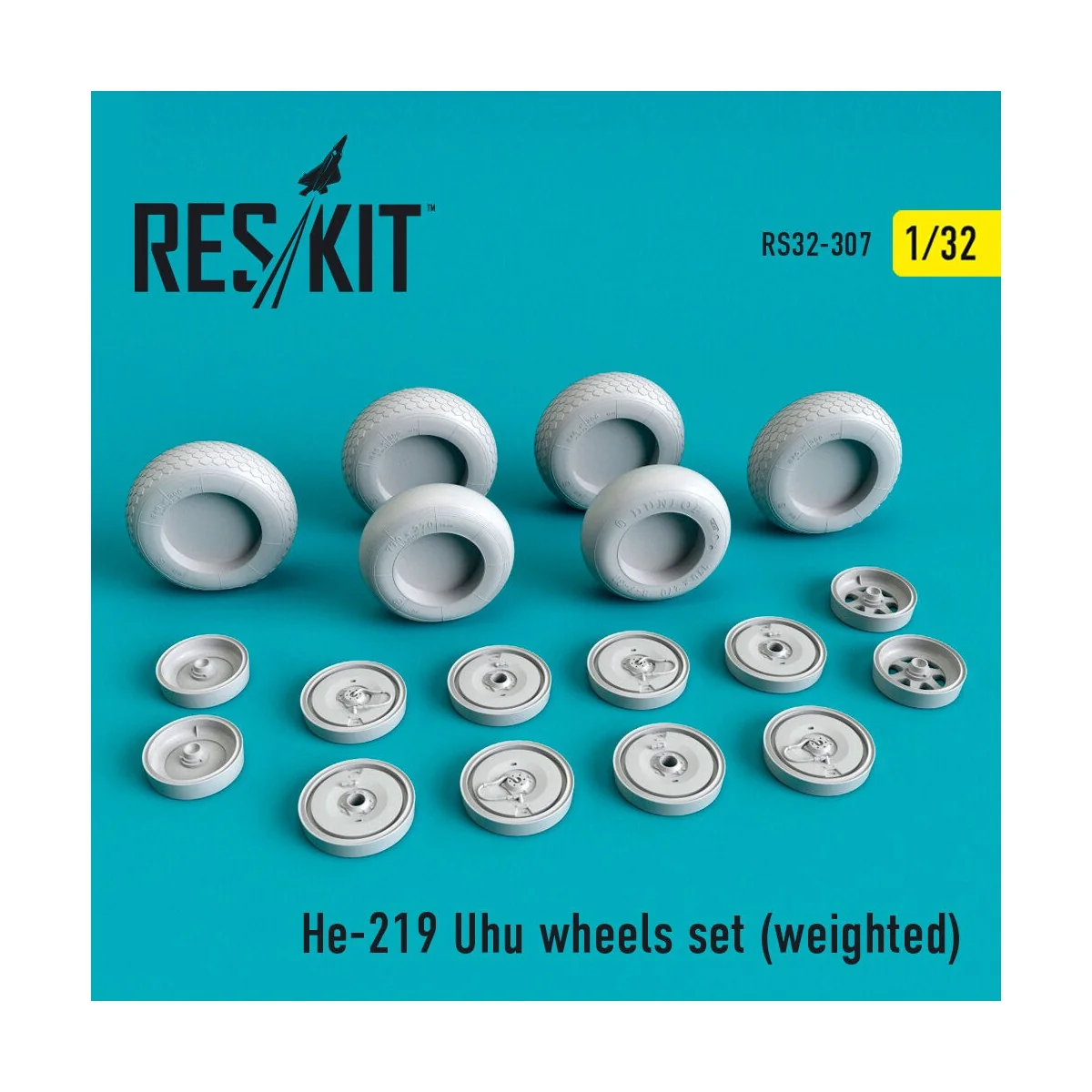 He-219 Uhu wheels set (weighted), 1/32 - ResKit Models RS32-0307 He-219 Uhu wheels set (weighted), 1/32 - ResKit Models RS32-0307