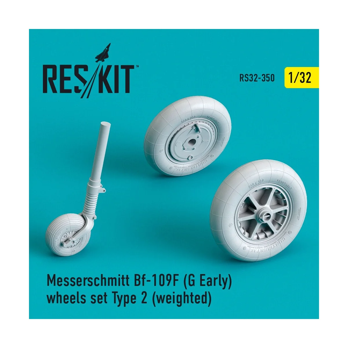 Bf-109 (F, G-early) wheels set type 2 (weighted), 1/32 - ResKit Mod...