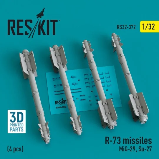 R-73 missiles (4 pcs) (MiG-29, Su-27) (3D Printed), 1/32 - ResKit M... R-73 missiles (4 pcs) (MiG-29, Su-27) (3D Printed), 1/32 - ResKit M...