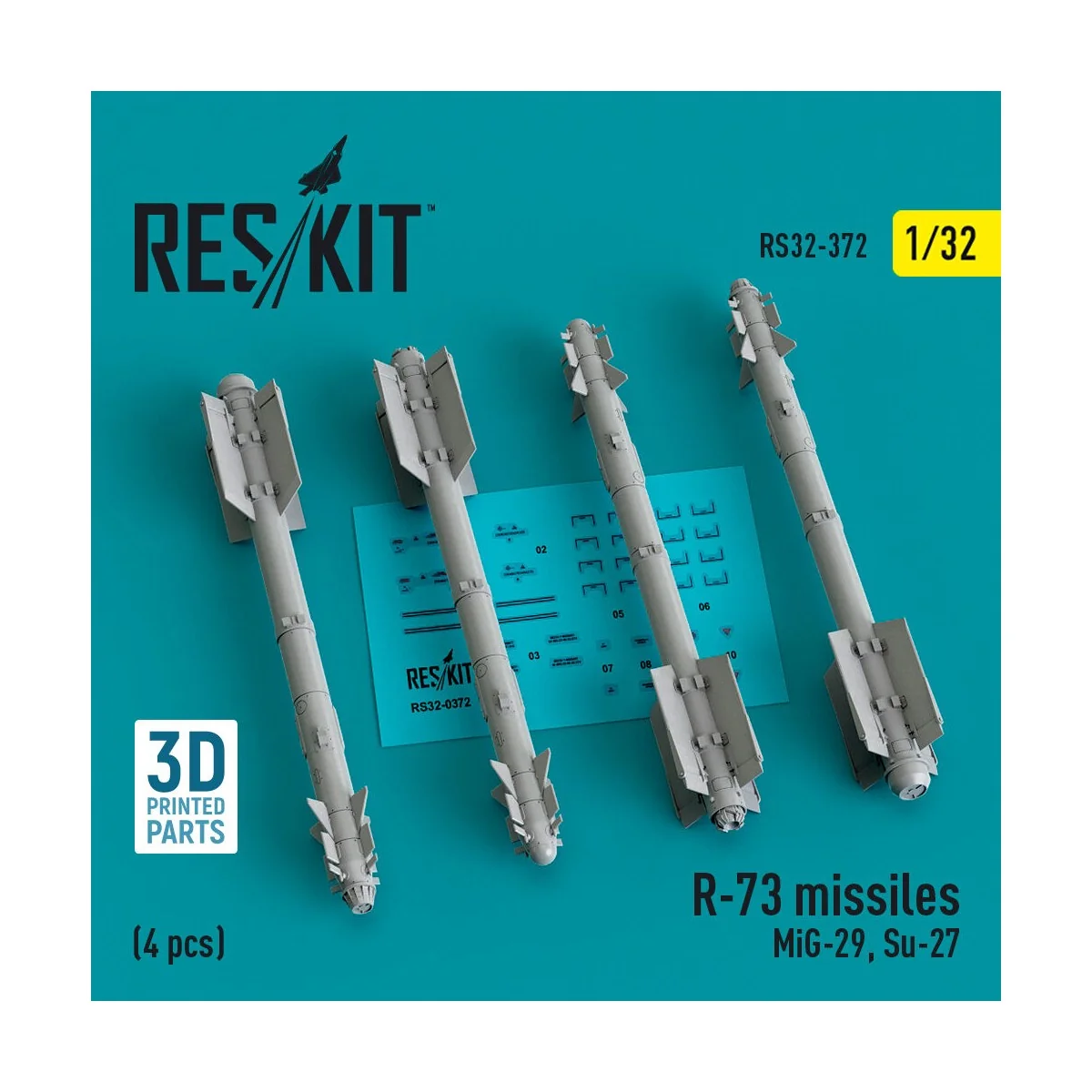 R-73 missiles (4 pcs) (MiG-29, Su-27) (3D Printed), 1/32 - ResKit M... R-73 missiles (4 pcs) (MiG-29, Su-27) (3D Printed), 1/32 - ResKit M...