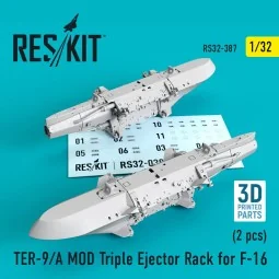 TER-9/A MOD Triple Ejector Rack for F-16 (2 pcs) (3D Printed), 1/32...
