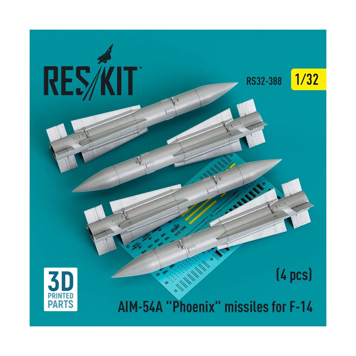 AIM-54A Phoenix missiles for F-14 (4pcs) (3D Printed) 1/32 - ResKit...
