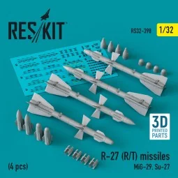 R-27 (R/T) missiles (4 pcs) (MiG-29, Su-27) (3D Printed), 1/32 - Re...
