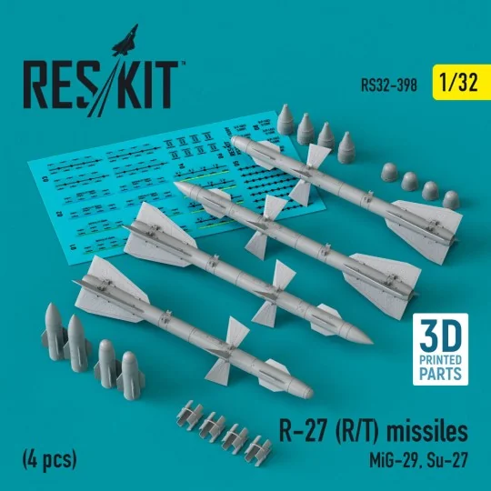 R-27 (R/T) missiles (4 pcs) (MiG-29, Su-27) (3D Printed), 1/32 - Re...