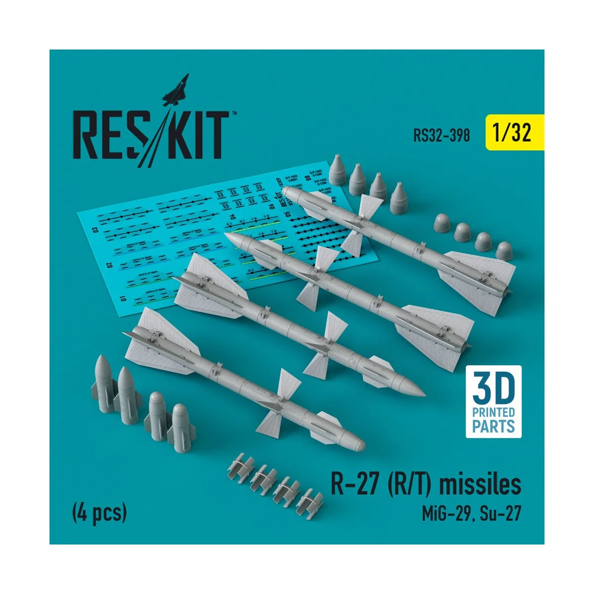 R-27 (R/T) missiles (4 pcs) (MiG-29, Su-27) (3D Printed), 1/32 - Re...