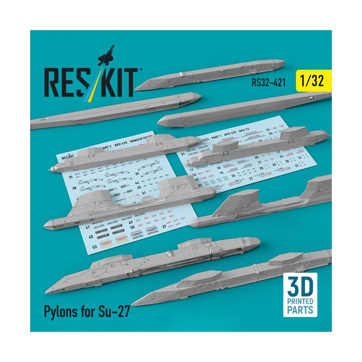 Pylons for Su-27 (3D Printed) 1/32 - ResKit Models RS32-0421