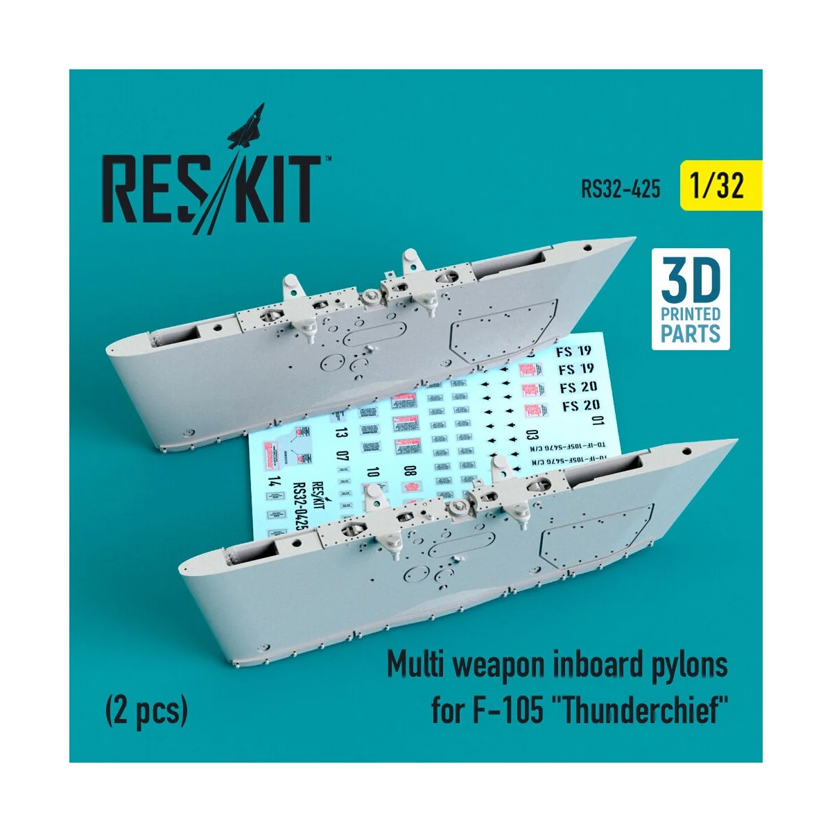 Multi weapon inboard pylons for F-105 Thunderchief (2 pcs) (3D Prin...