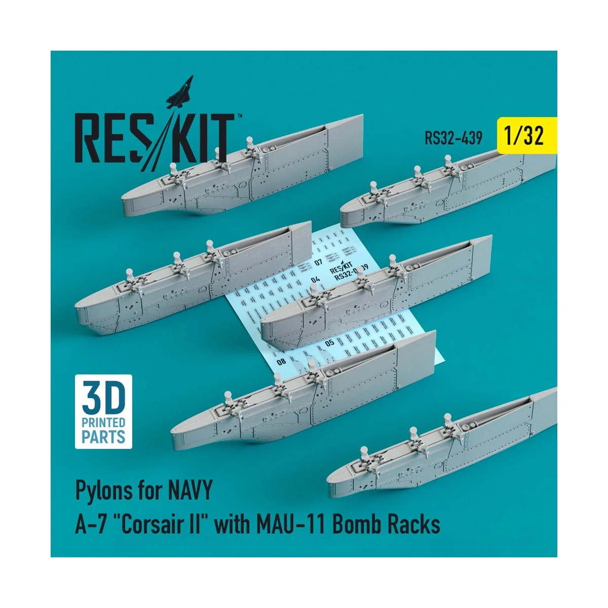Pylons for NAVY A-7 Corsair II with MAU-11 Bomb Racks (3D Printed),...