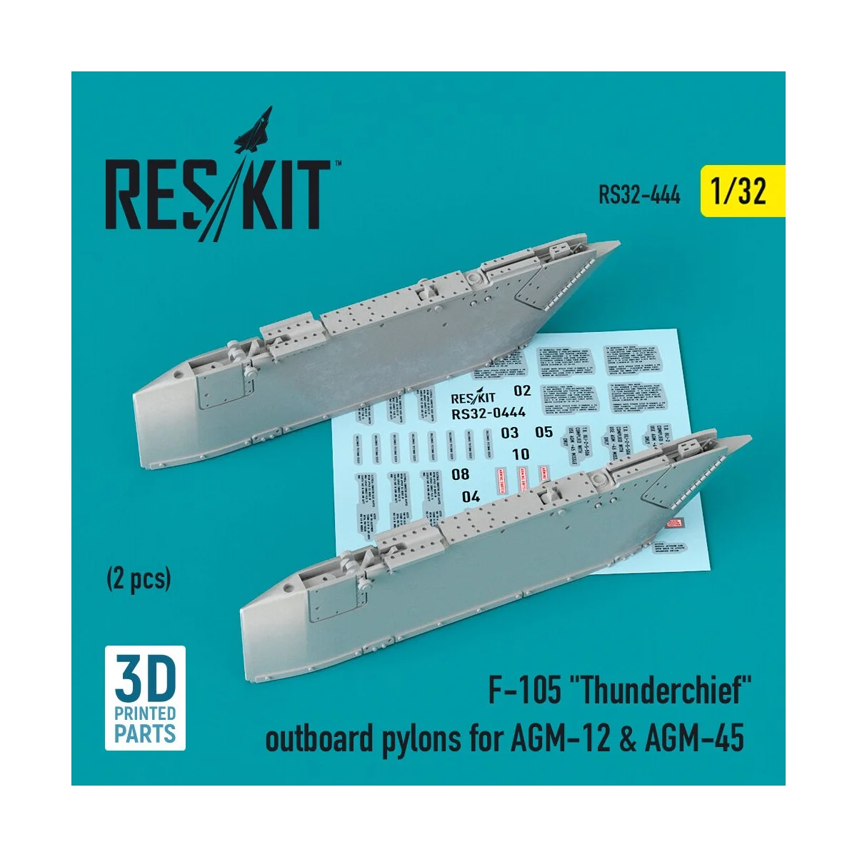 F-105 Thunderchief outboard AGM-12 & AGM-45 pylons (2 pcs) (3D Prin...