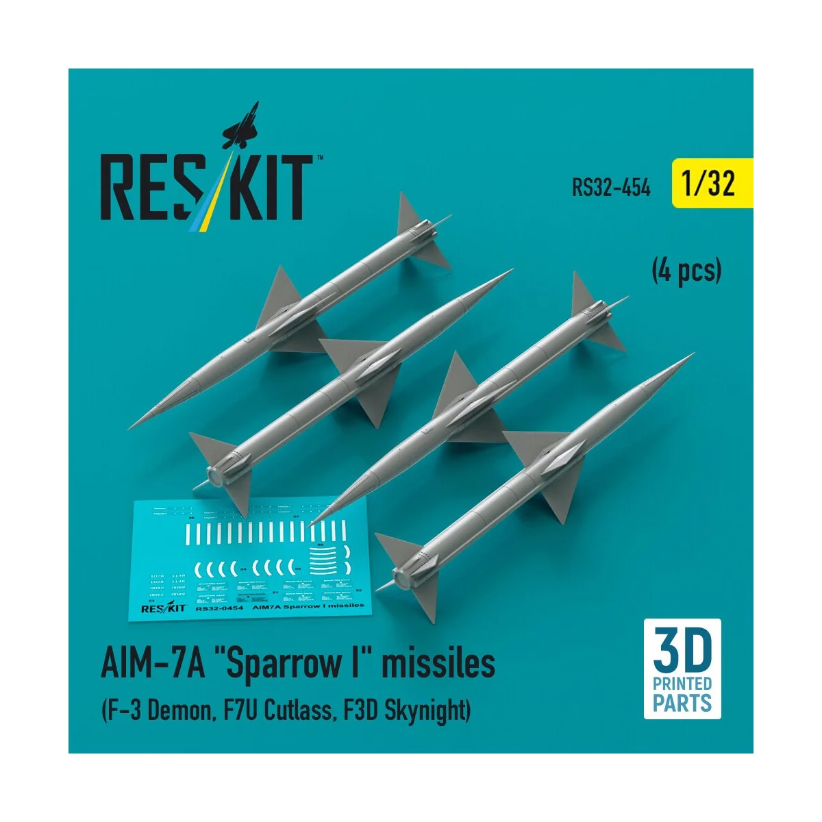 AIM-7A Sparrow I missiles (4 pcs) (F-3 Demon, F7U Cutlass, F3D Skyn...