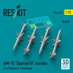 AIM-7E Sparrow III missiles (4 pcs) (F-4 Phantom II, F3H Demon) (3D...