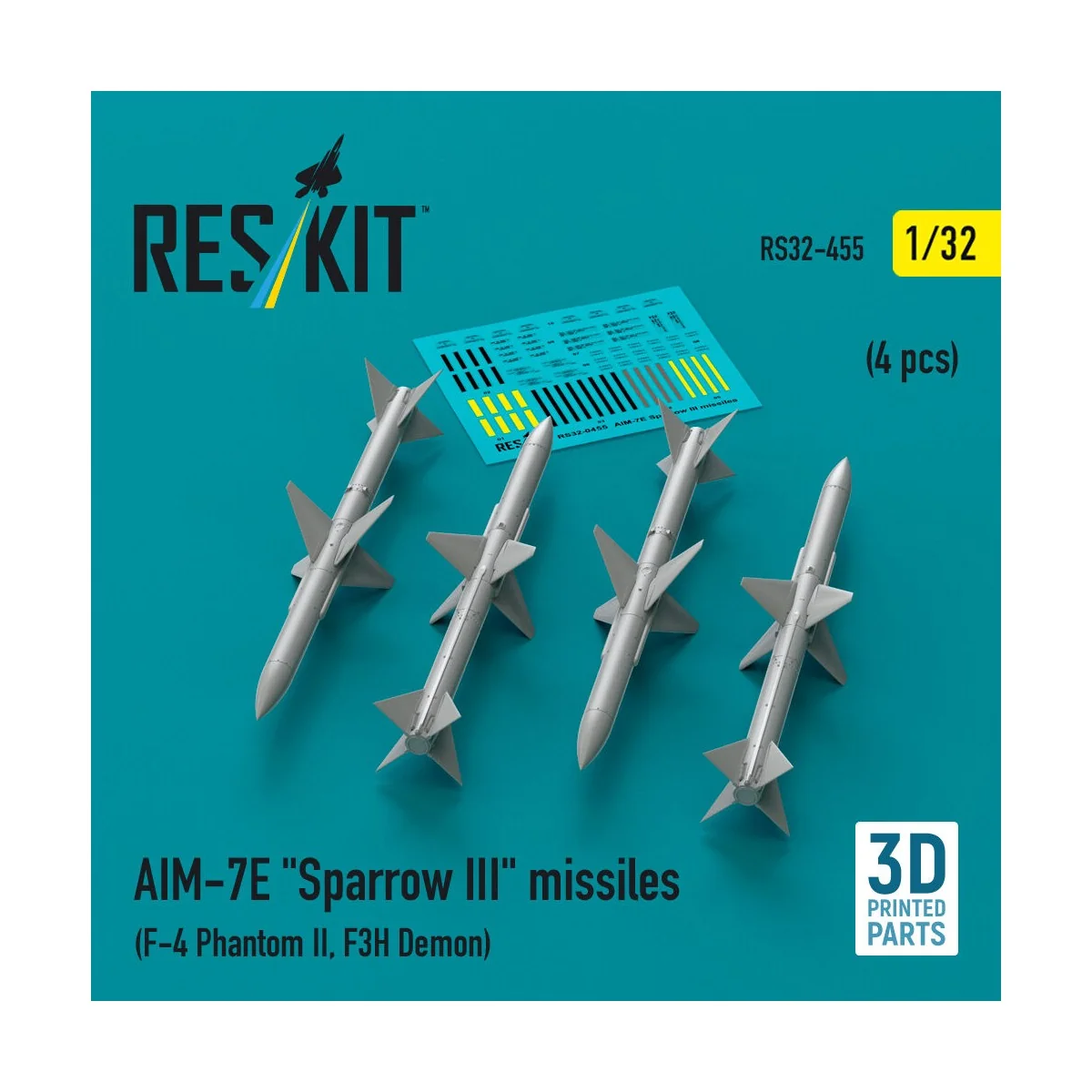 AIM-7E Sparrow III missiles (4 pcs) (F-4 Phantom II, F3H Demon) (3D...
