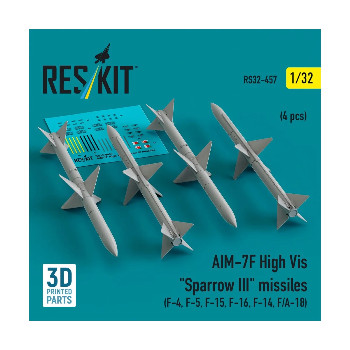 AIM-7F High Vis Sparrow III missiles (4 pcs) (F-4, F-5, F-15, F-16,...