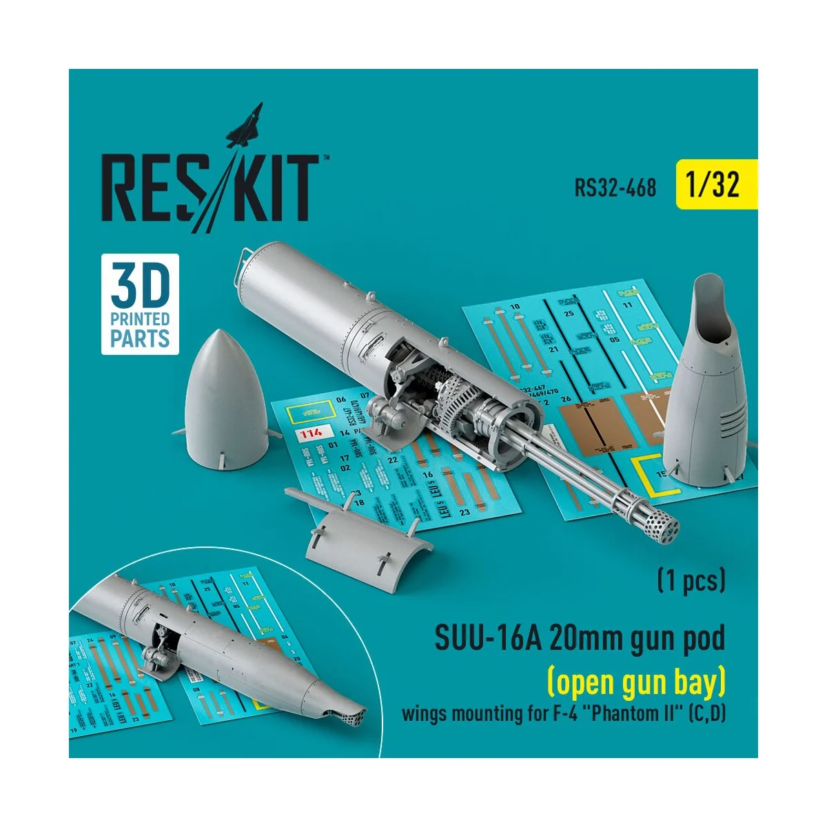 SUU-16A 20mm gun pod (open gun bay) wings mounting for F-4 Phantom ...