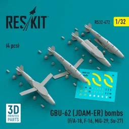 GBU-62 (JDAM-ER) bombs (4 pcs) (F/A-18, F-16, MiG-29, Su-27) (3D Pr...