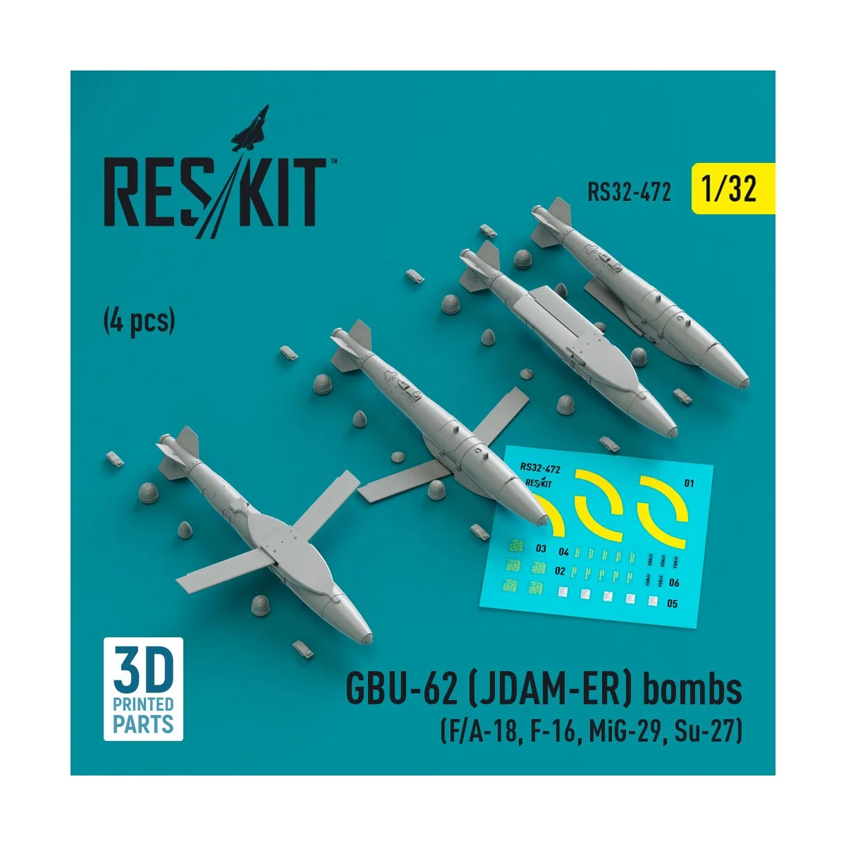 GBU-62 (JDAM-ER) bombs (4 pcs) (F/A-18, F-16, MiG-29, Su-27) (3D Pr...