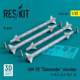 AIM-9X Sidewinder missiles (4 pcs) (F-15, F-16, F-18, F-35) (3D Pri...