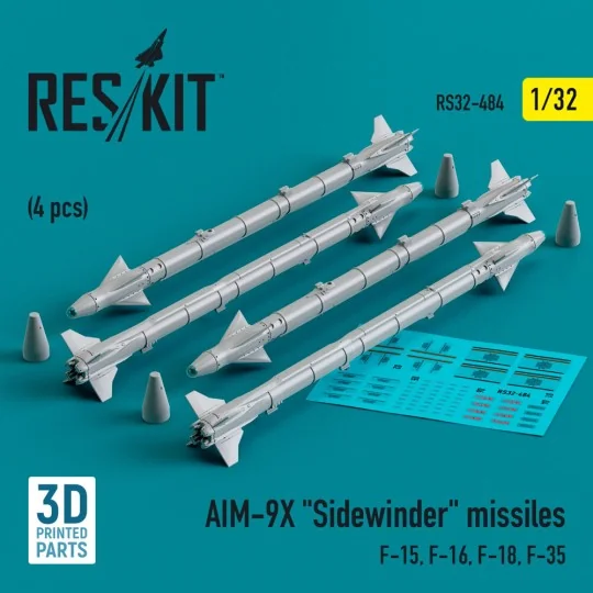 AIM-9X Sidewinder missiles (4 pcs) (F-15, F-16, F-18, F-35) (3D Pri...