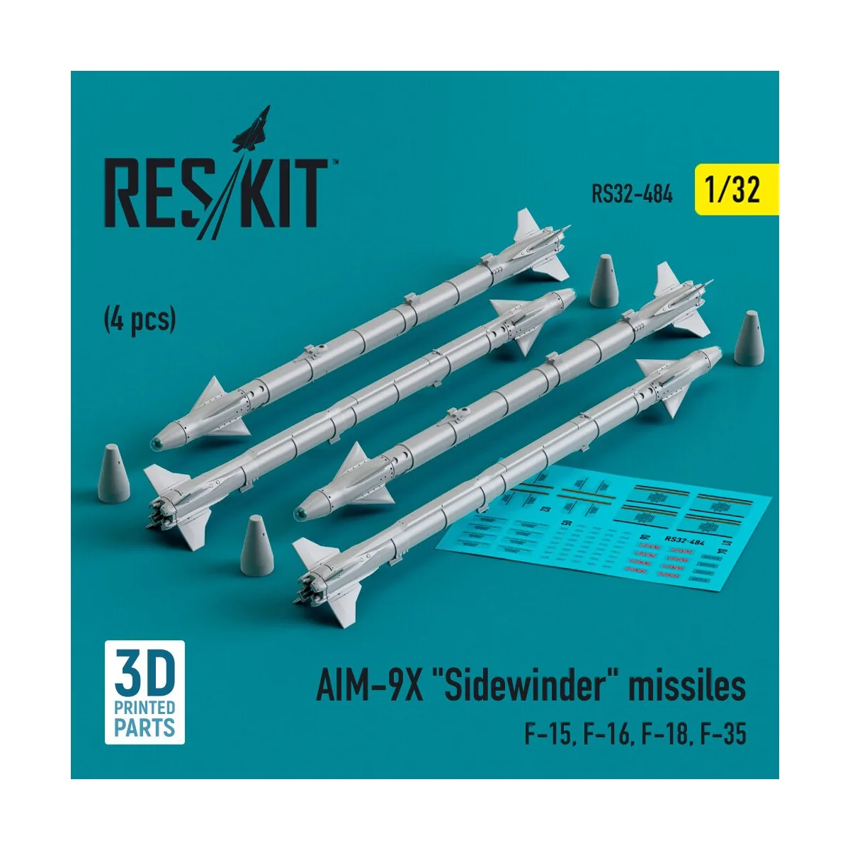 AIM-9X Sidewinder missiles (4 pcs) (F-15, F-16, F-18, F-35) (3D Pri...