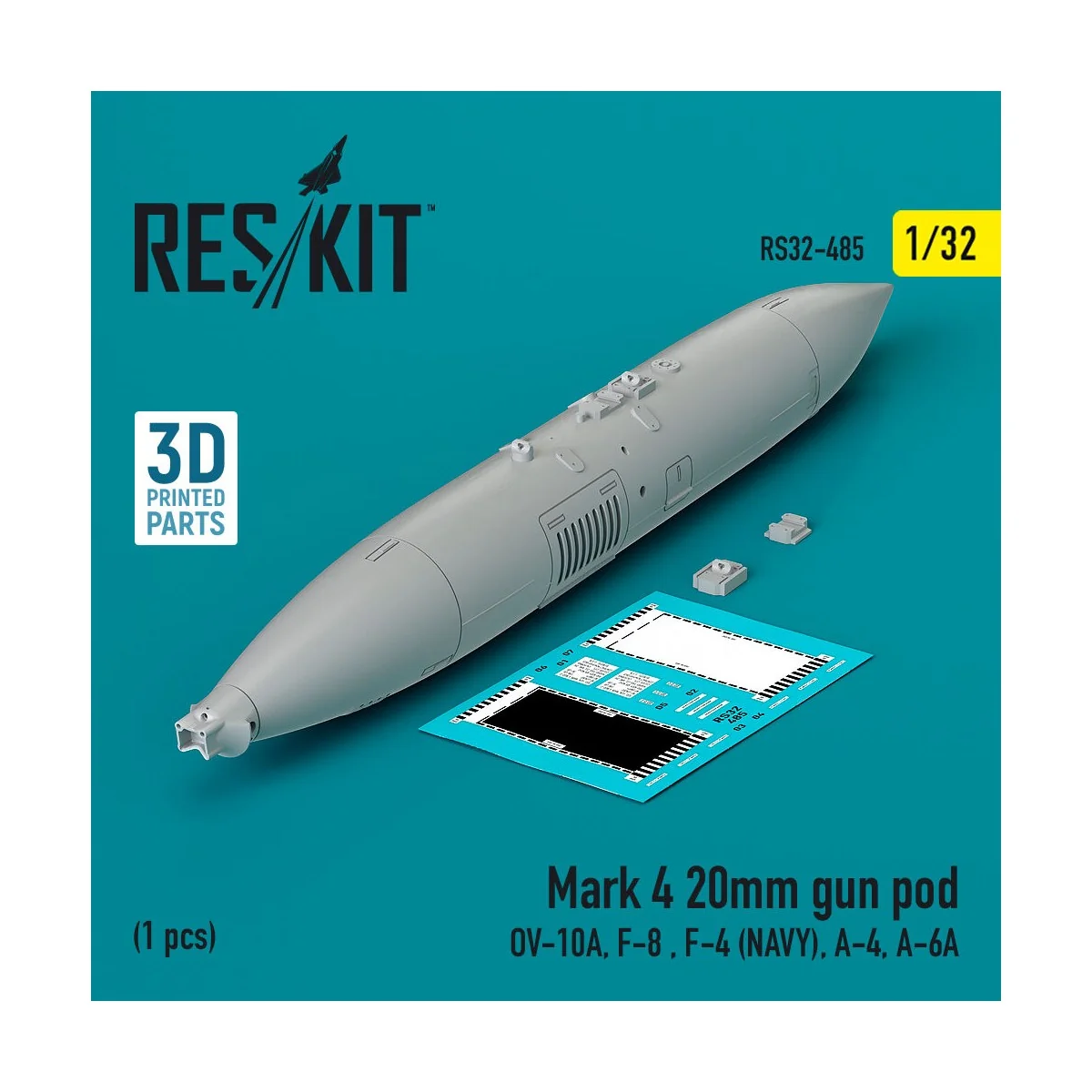 Mark 4 20mm gun pod (1 pcs) (OV-10A, F-8, F-4 (USN), A-4, A-6A) (3D...