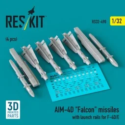 AIM-4D Falcon missiles with launch rails for F-4D/E (4 pcs) (3D Pri...