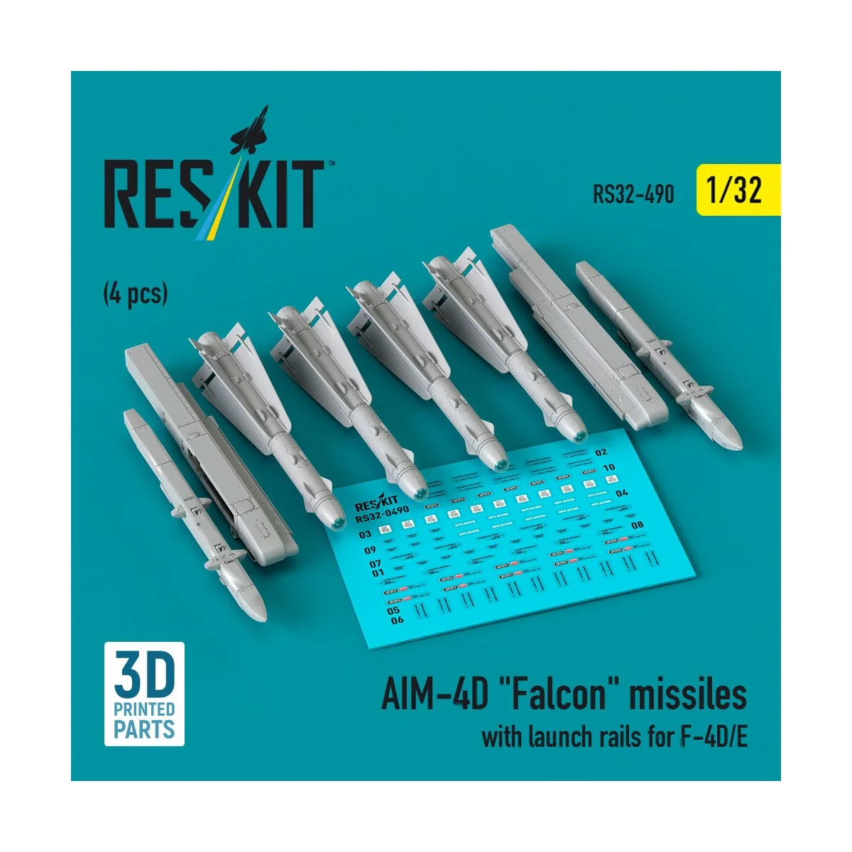 AIM-4D Falcon missiles with launch rails for F-4D/E (4 pcs) (3D Pri...