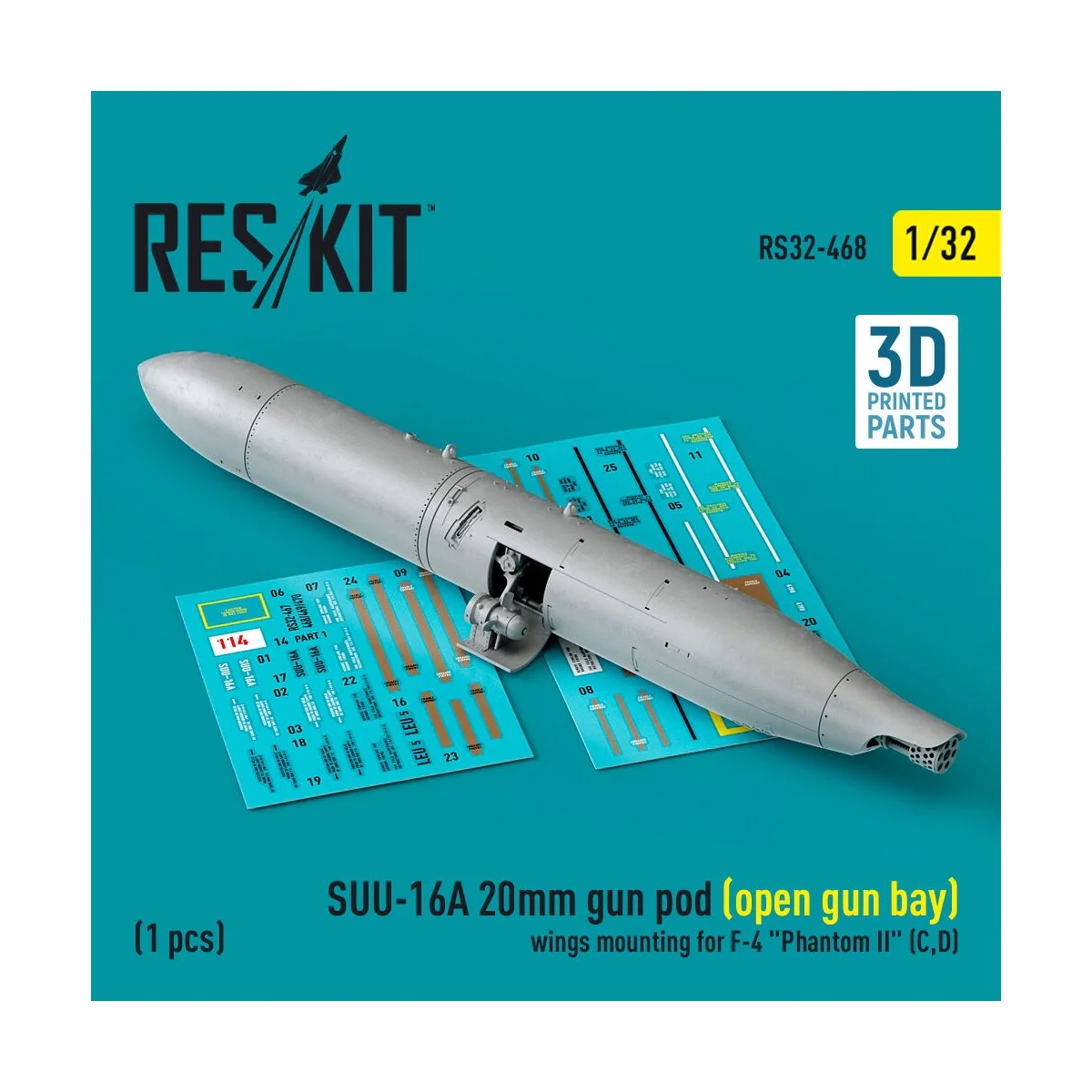 SUU-16A 20mm gun pod (open gun bay) wings mounting for F-4 Phantom ...