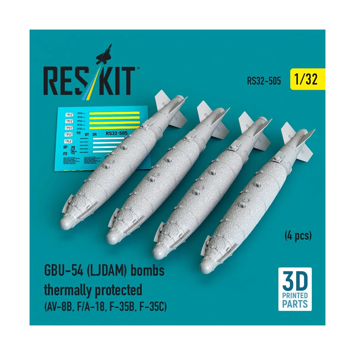 GBU-54 (LJDAM) bombs thermally protected (4 pcs) (3D Printed), 1/32...