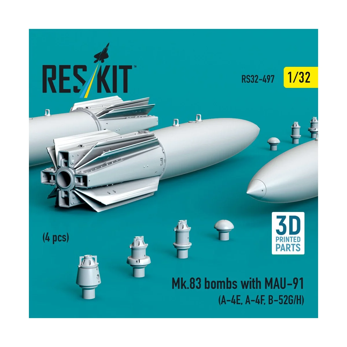 Mk.83 bombs with MAU-91 (4 pcs) (A-4E, A-4F, B-52G/H) (3D printed),... Mk.83 bombs with MAU-91 (4 pcs) (A-4E, A-4F, B-52G/H) (3D printed),...
