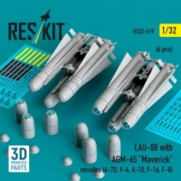 LAU-88 with (2 pcs) AGM-65 Maverick missiles (6 pcs) (A-7D, F-4, A-...