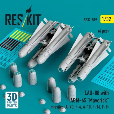 LAU-88 with (2 pcs) AGM-65 Maverick missiles (6 pcs) (A-7D, F-4, A-...