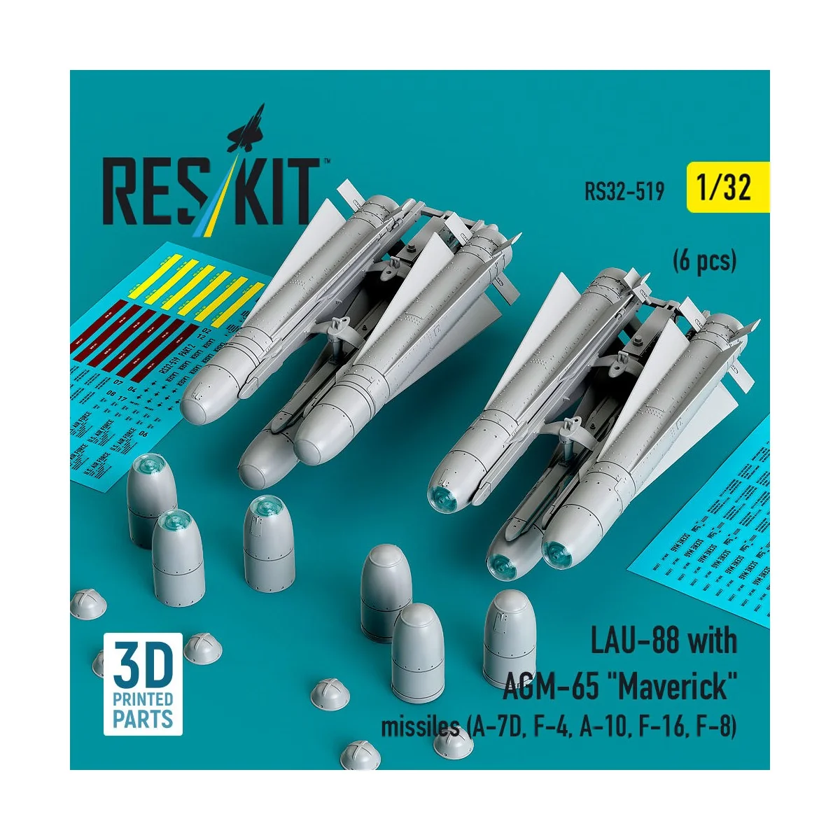 LAU-88 with (2 pcs) AGM-65 Maverick missiles (6 pcs) (A-7D, F-4, A-...