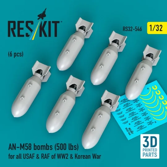 AN-M58 bombs (500 lbs) for all USAF & RAF of WW2 & Korean War (6 pc...