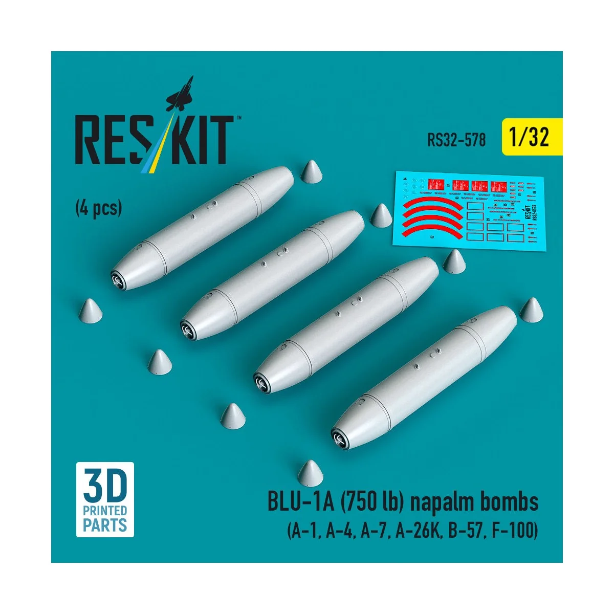 BLU-1A (750 lb) napalm bombs (4 pcs) (A-1, A-4, A-7, A-26K, B-57, F...