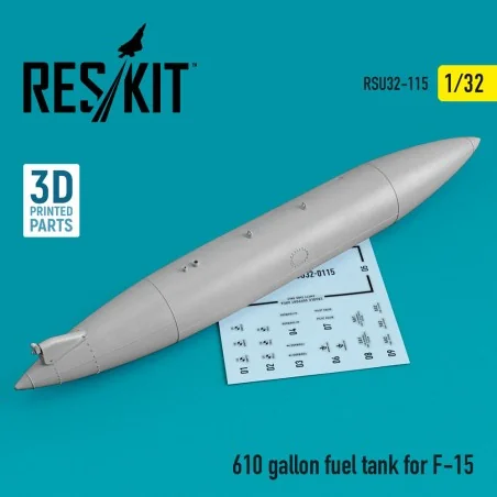 610 gallon fuel tank for F-15 (1 pcs) (3D Printed), 1/32 - ResKit M...