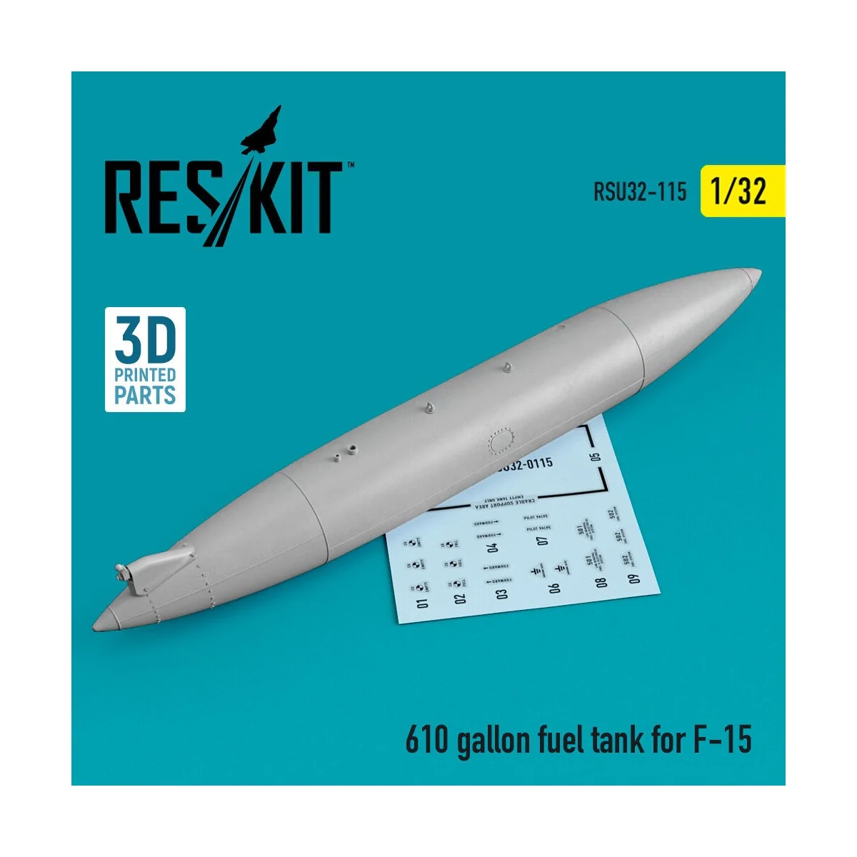 610 gallon fuel tank for F-15 (1 pcs) (3D Printed), 1/32 - ResKit M...