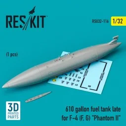 610 gallon fuel tank late for F-4 (F, G) Phantom II (3D Printed), 1...