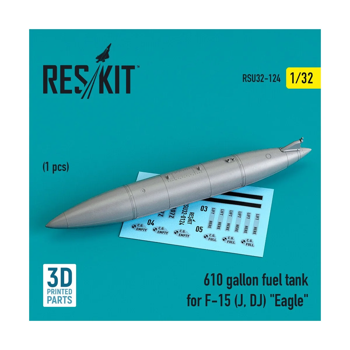 610 gallon fuel tank for F-15 (J, DJ) Eagle (1 pcs) (3D Printed) 1/...