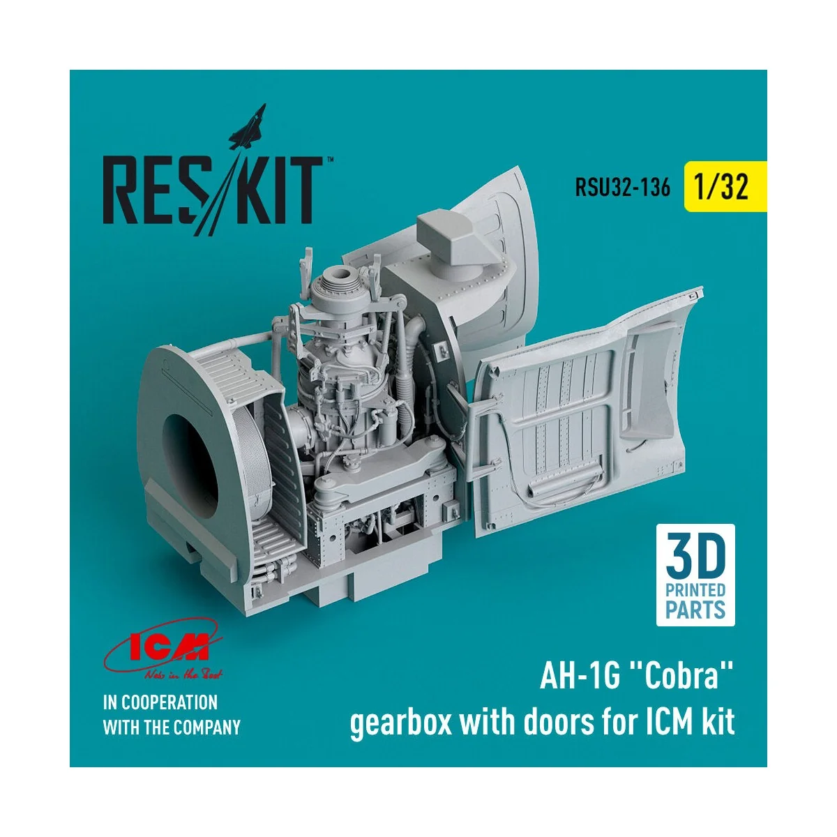 AH-1G Cobra gearbox with doors for ICM kit (3D Printed) 1/32 - ResK...