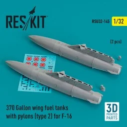 370 Gallon wing fuel tanks with pylons (type 2) for F-16 (A/B/C/D/E...