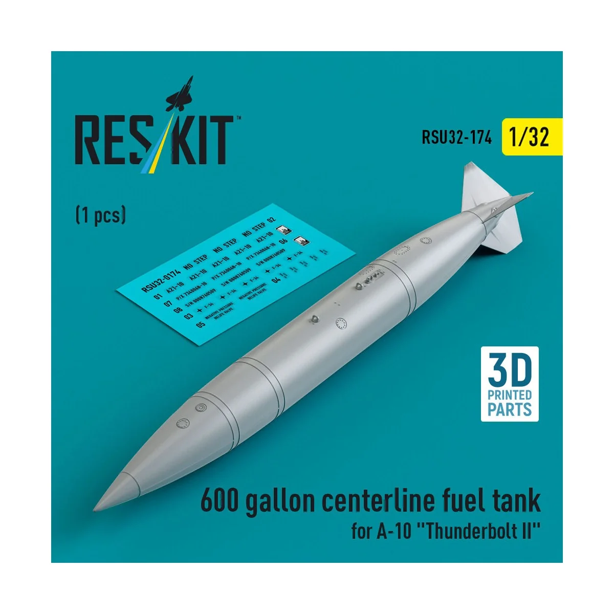 600 gallon centerline fuel tank for A-10 Thunderbolt II (1 pcs) (3D...