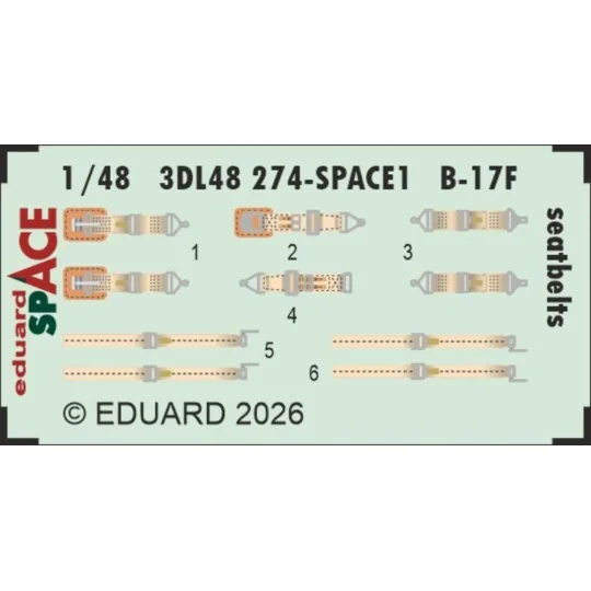 B-17F seatbelts SPACE for Revell, 1/48 - Eduard Accessories 3DL48274 B-17F seatbelts SPACE for Revell, 1/48 - Eduard Accessories 3DL48274