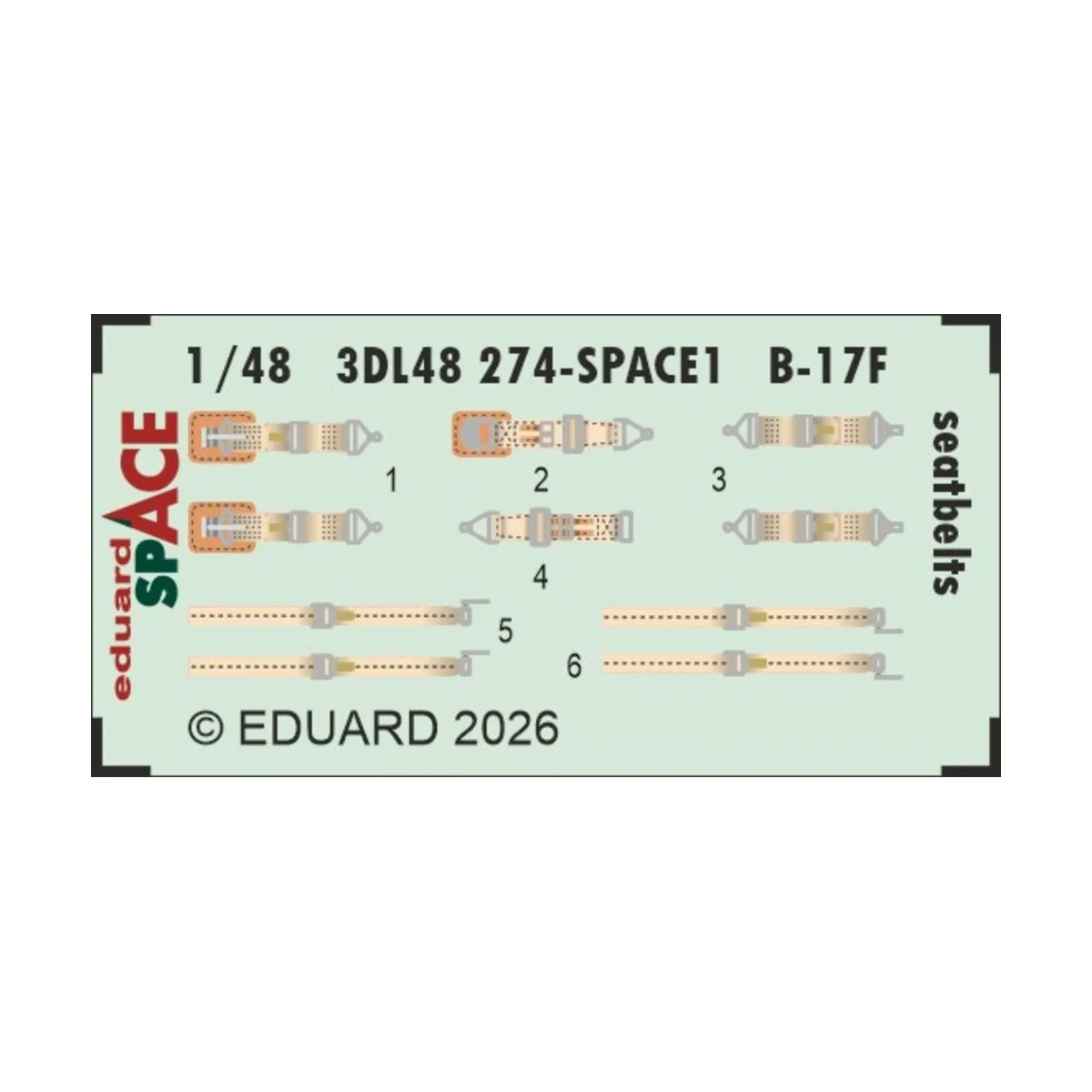 B-17F seatbelts SPACE for Revell, 1/48 - Eduard Accessories 3DL48274 B-17F seatbelts SPACE for Revell, 1/48 - Eduard Accessories 3DL48274