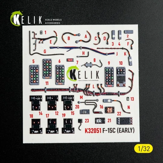 F-15C (early) - interior 3D decals for Tamiya kit, 1/32 - Kelik K32051