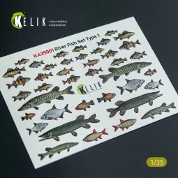 River Fish set Type 1 - 3D Decal for dioramas, 1/35 - Kelik KA35001
