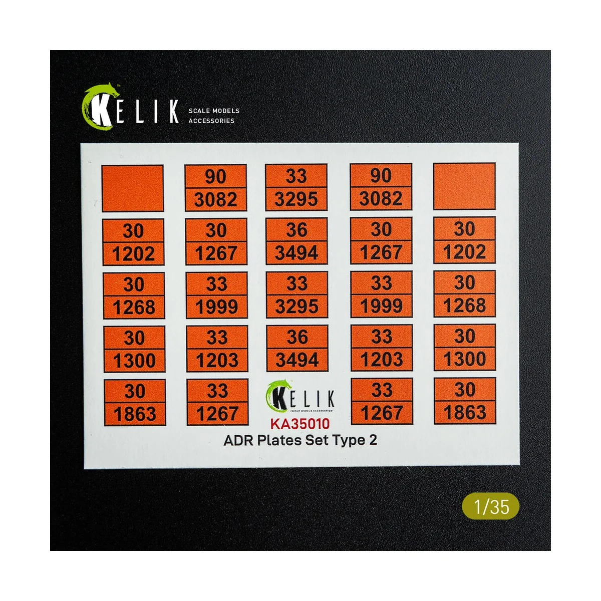 ADR Plates Set Type 2 - Decal for models, 1/35 - Kelik KA35010 ADR Plates Set Type 2 - Decal for models, 1/35 - Kelik KA35010
