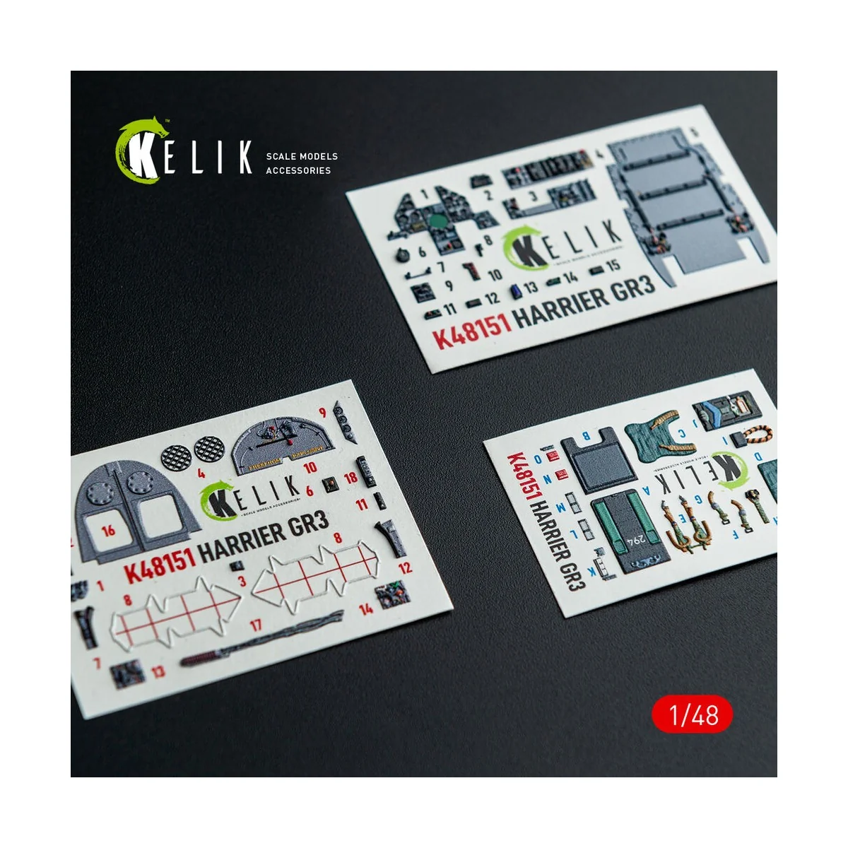 HARRIER GR3 - interior 3D decals for Kinetic kit, 1/48 - Kelik K48151