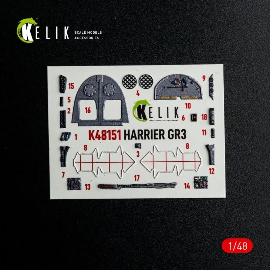 HARRIER GR3 - interior 3D decals for Kinetic kit, 1/48 - Kelik K48151